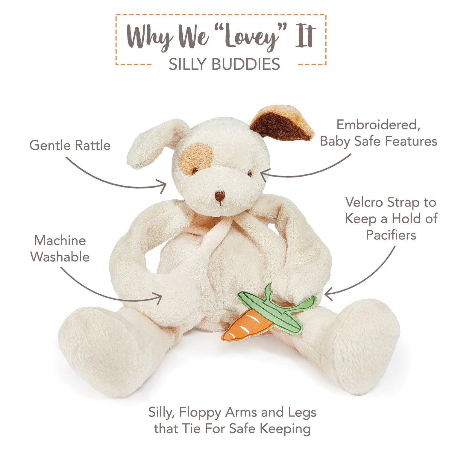 Skipit Puppy Silly Buddy – Plush Pacifier Holder & Lovey, 10 in