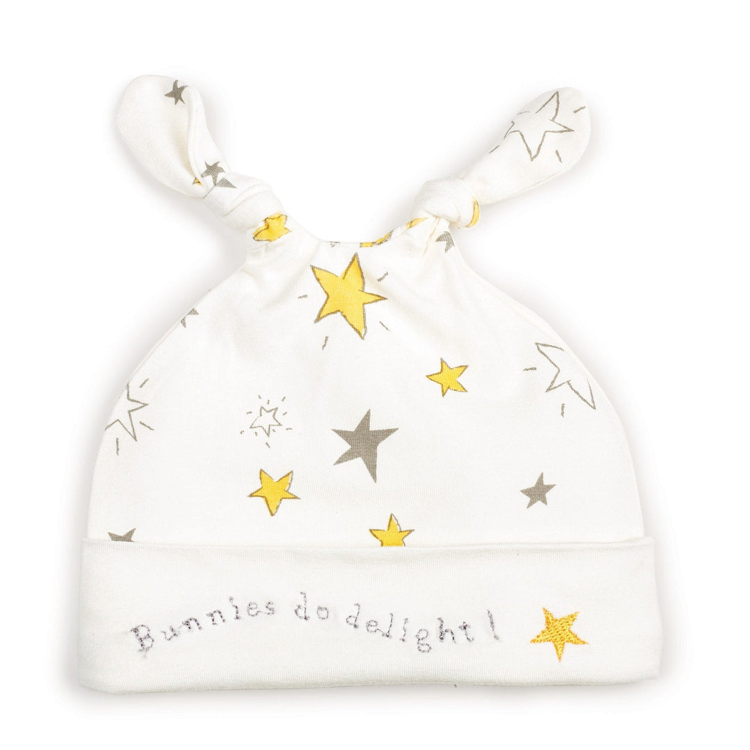 Yellow & Grey Star Knotted Baby Gown with Cap