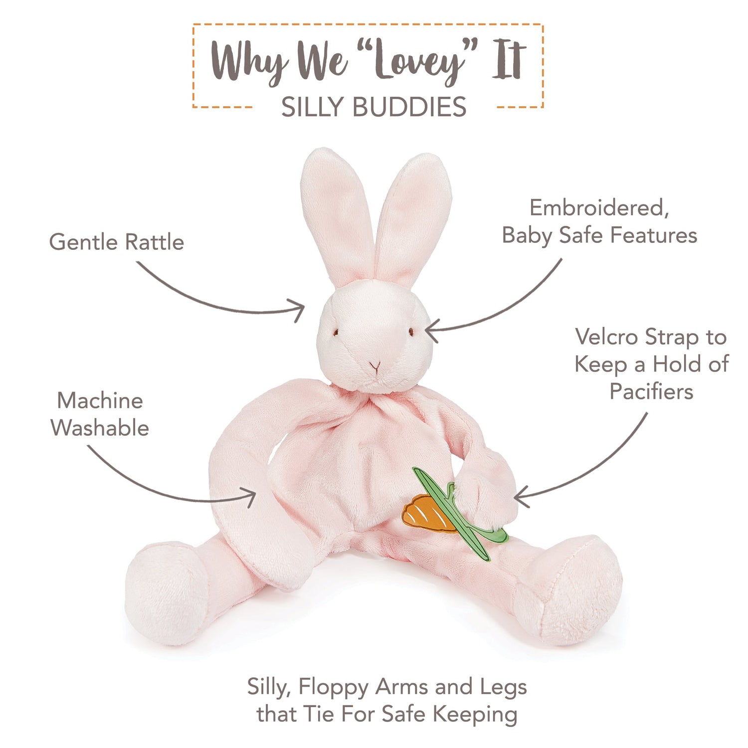 Plush Bunny Pacifier Holder – Blossom Bunny Silly Buddy, 10 in
