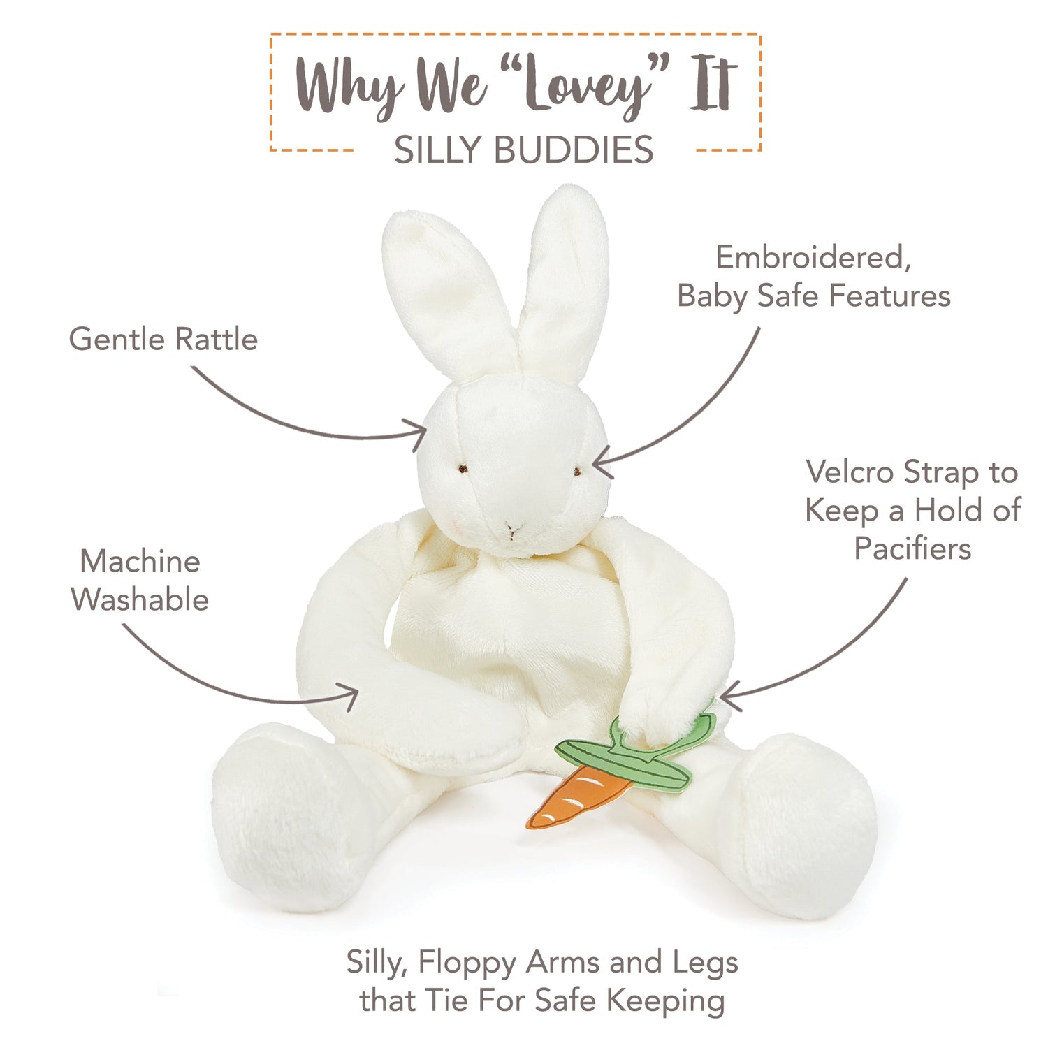 Plush Bunny Pacifier Holder – Bun Bun Silly Buddy, 10 in