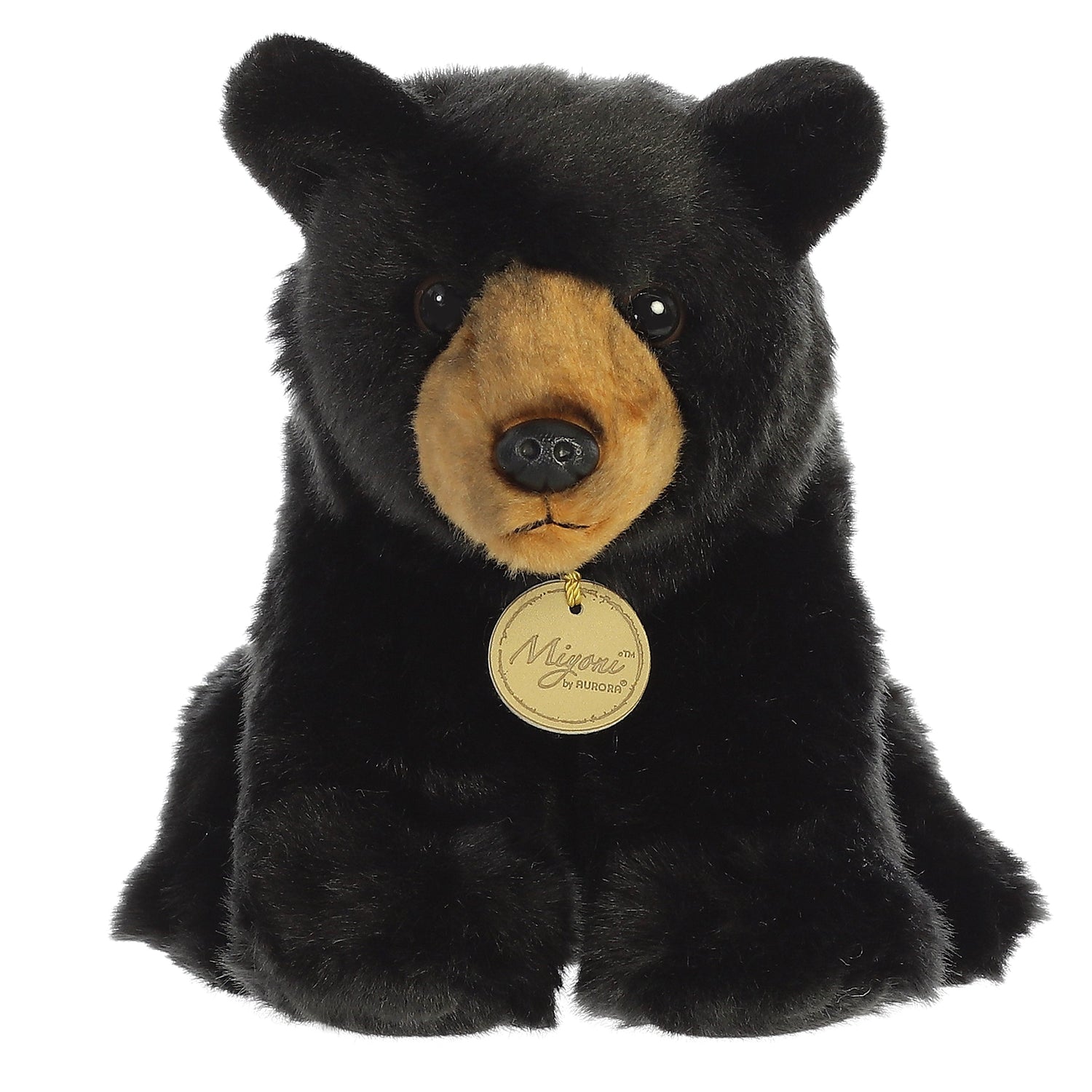 Miyoni Black Bear Plush Toy Stuffed Animal, 9 in