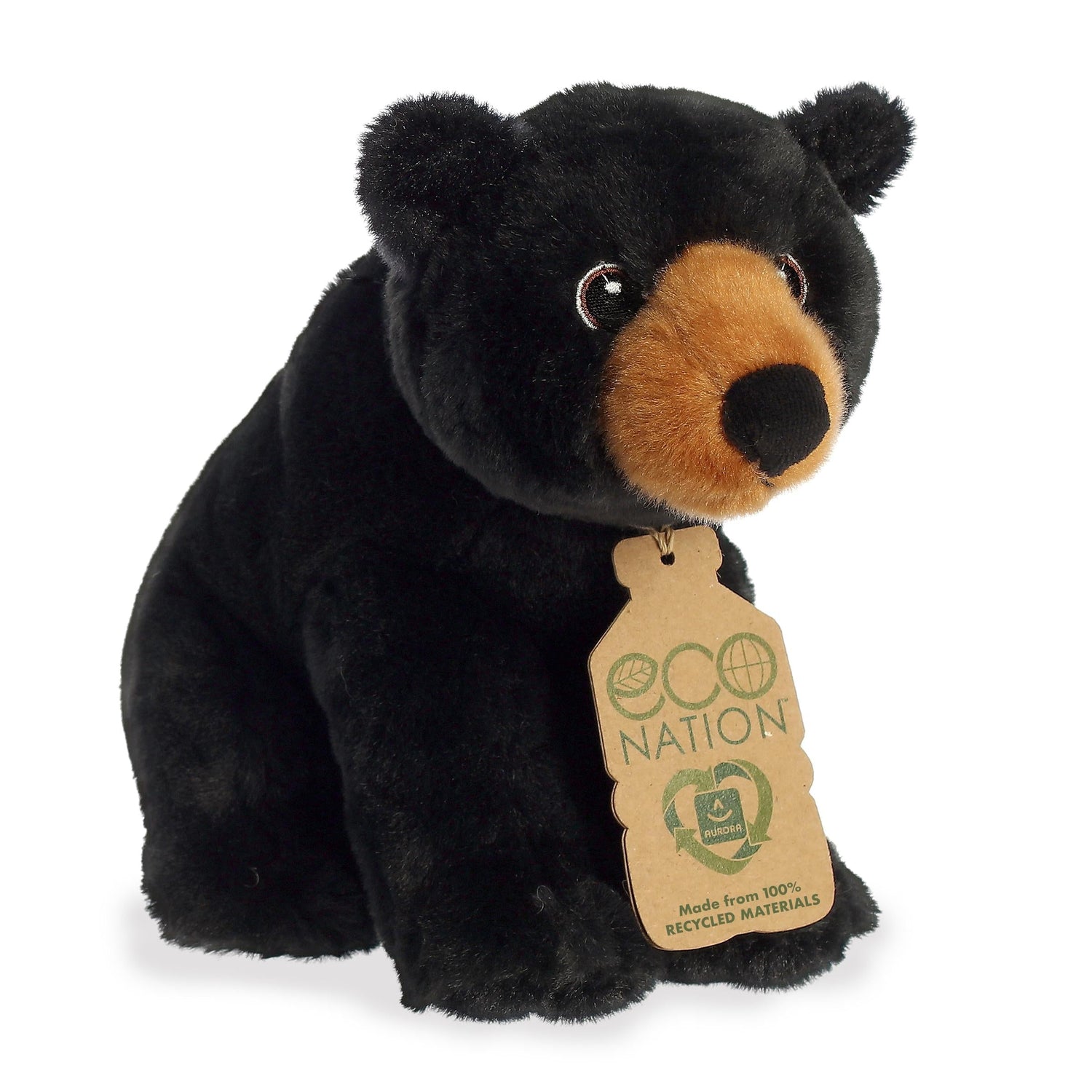 Eco Nation Black Bear Plush Toy Stuffed Animal, 9.5 in