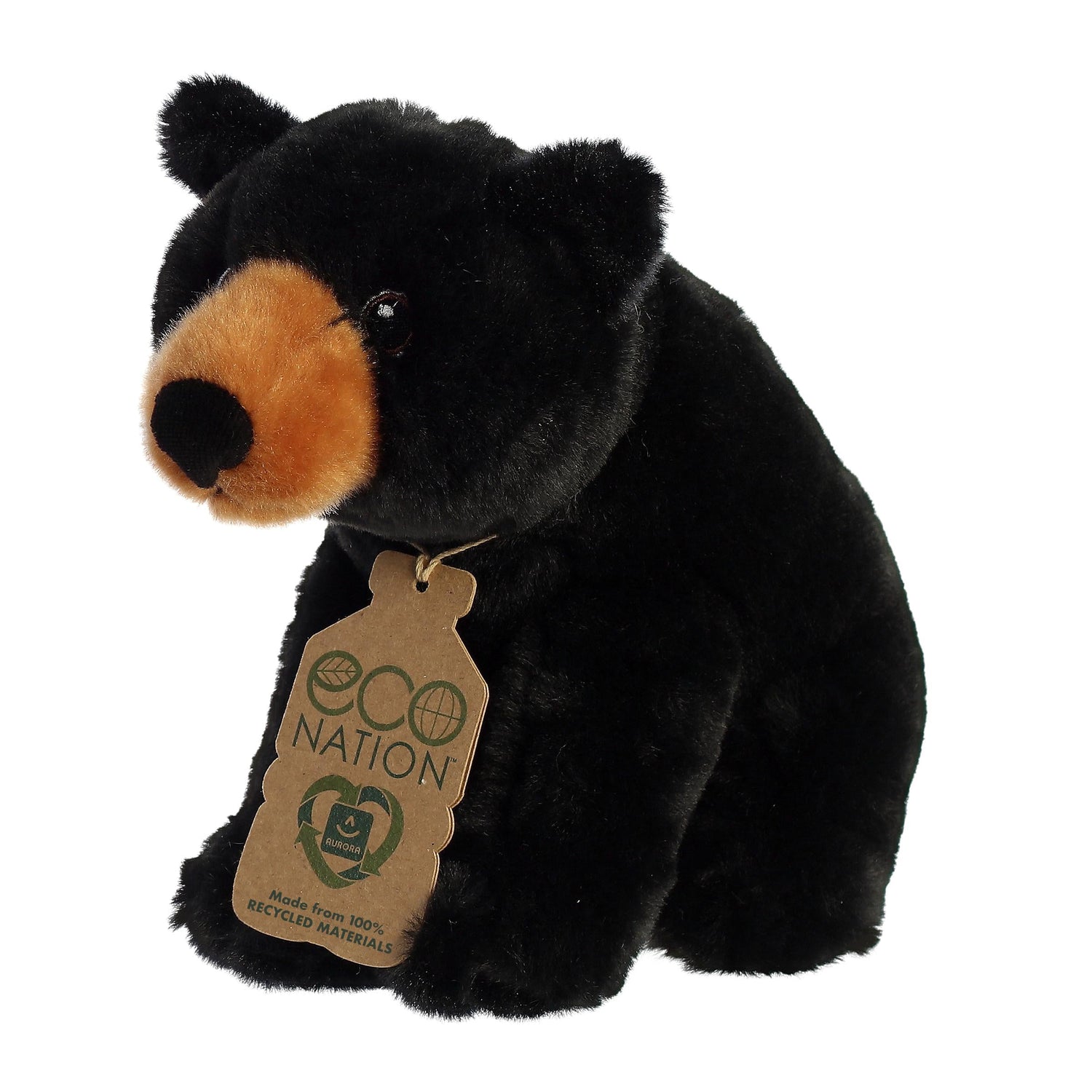 Eco Nation Black Bear Plush Toy Stuffed Animal, 9.5 in