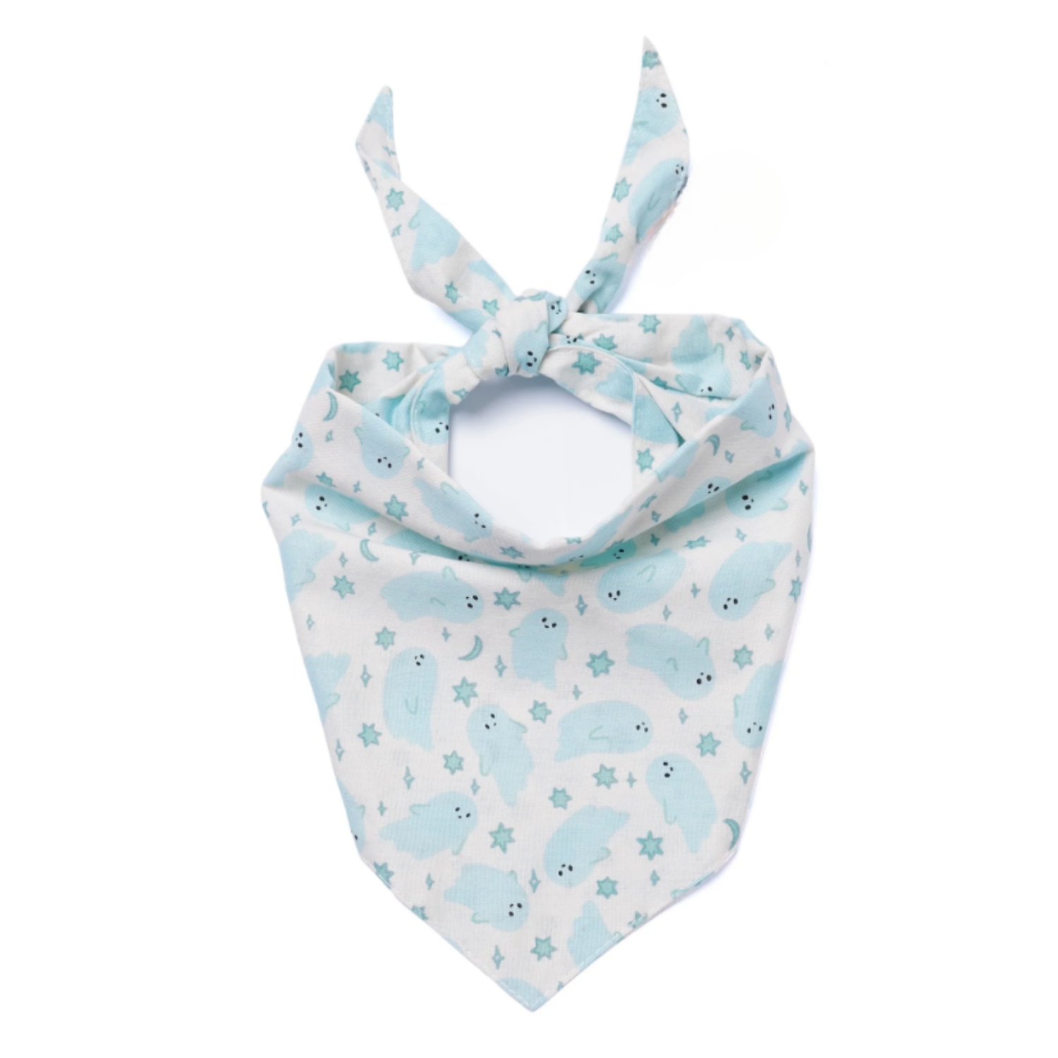 Dog Bandana – Blue Ghost Print, 100% Cotton, Tie-On, Double-Sided