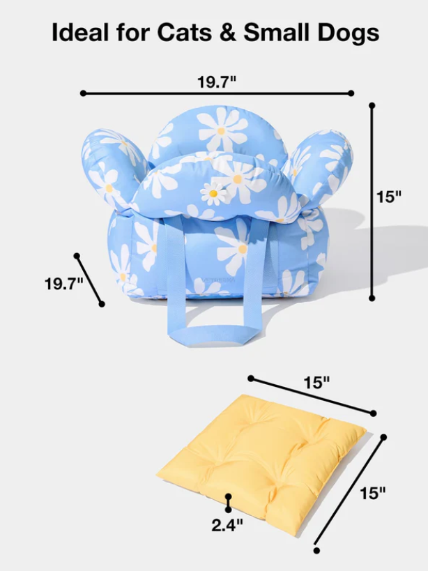 Convertible Pet Car Seat Carrier – Daisy Print, 19.7×19.7×15 in