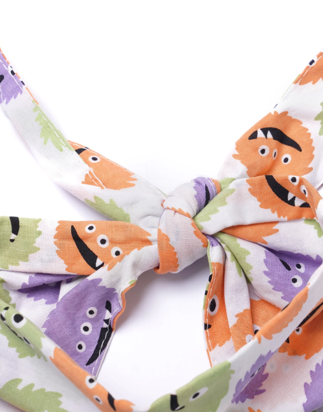 Dog Bandana – Little Monsters Print, 100% Cotton, Tie-On, Double-Sided