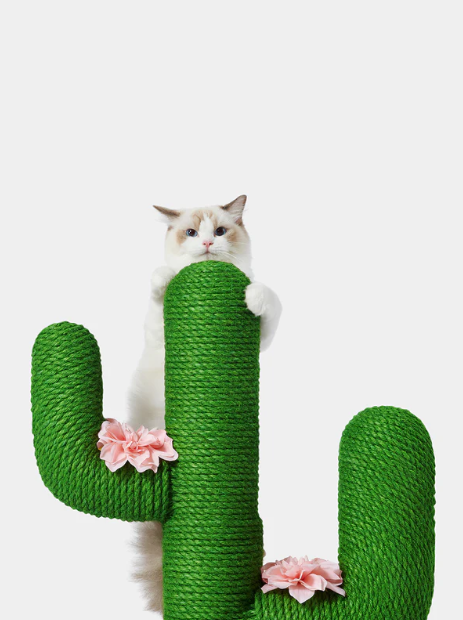 Cactus Cat Tree – Jute Scratching Posts, 41.3 in (Green/Beige)