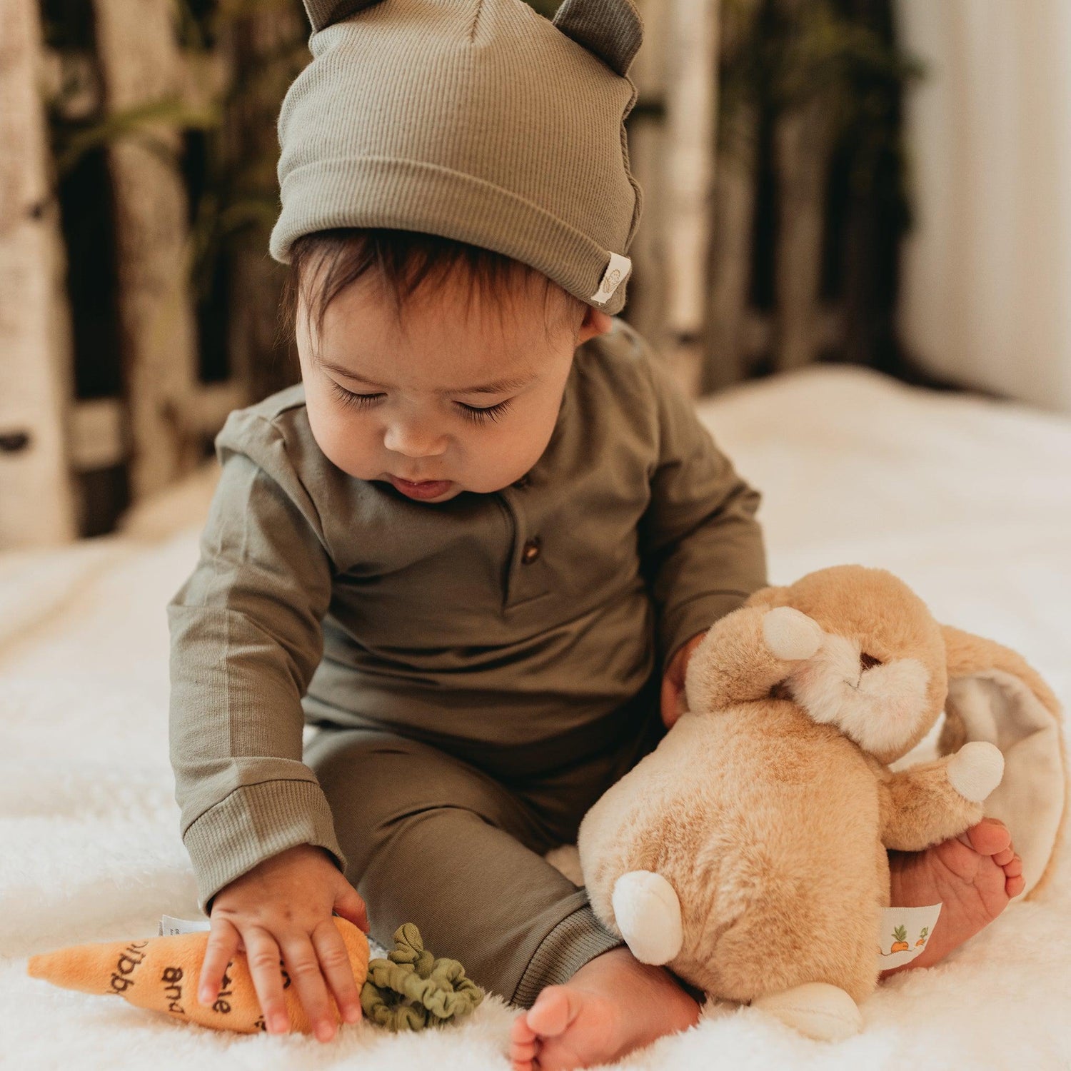 Organic Long Sleeve Bunny Pant Set - Bayleaf