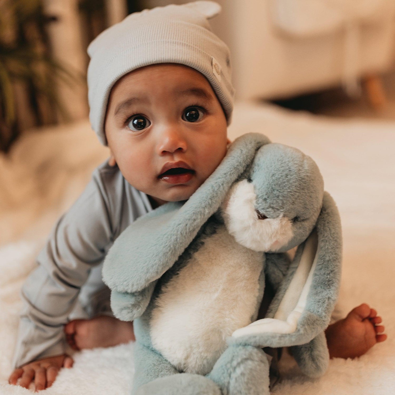 Organic Bunny Ears Cap - Pearl Blue