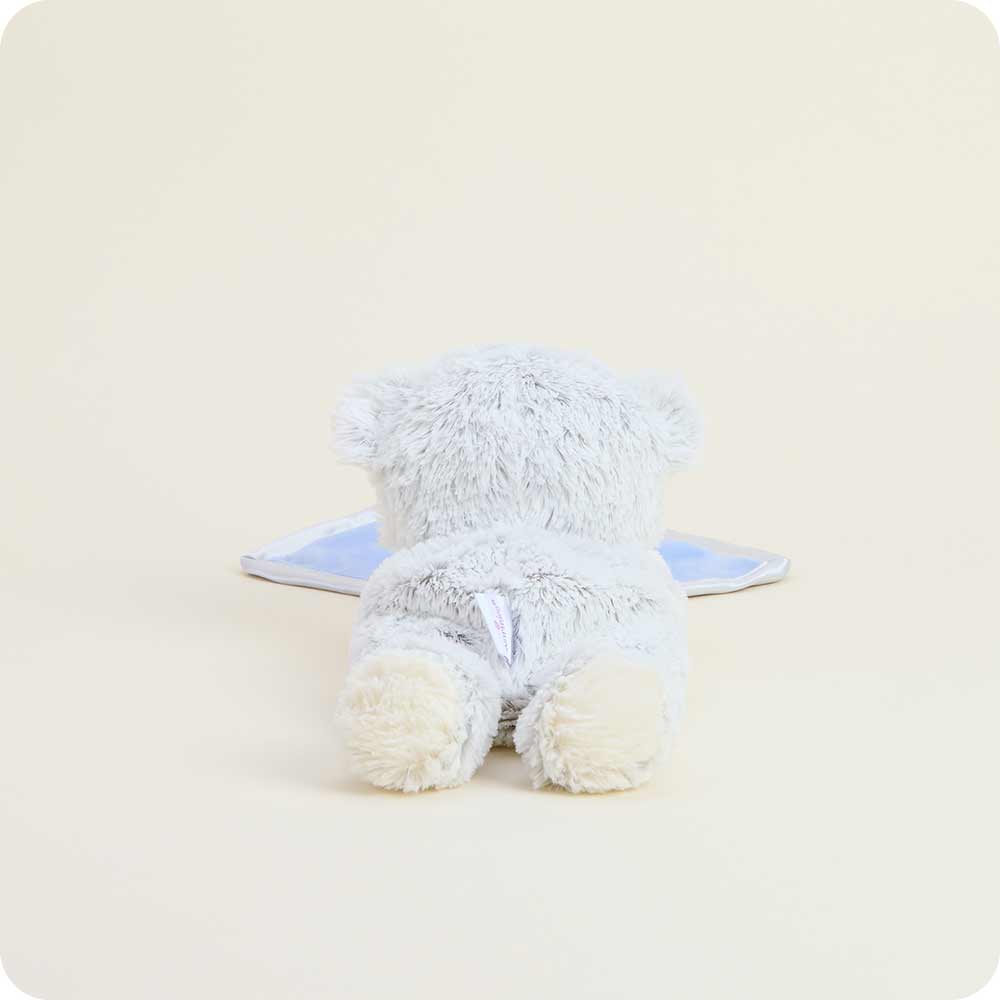 Marshmallow Bear Blankie – Heatable Plush with Attached Satin Blanket