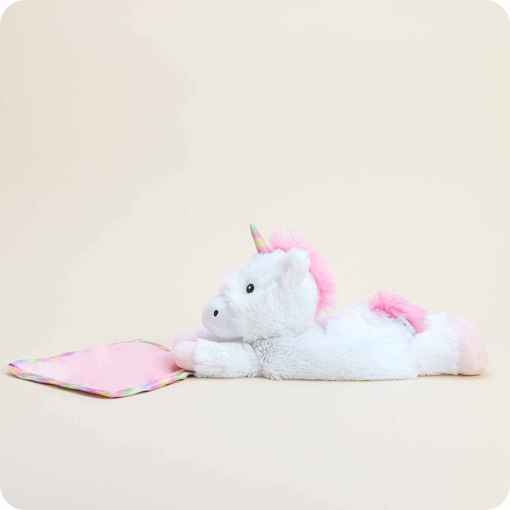 Unicorn Blankie – Heatable Plush with Attached Satin Blanket