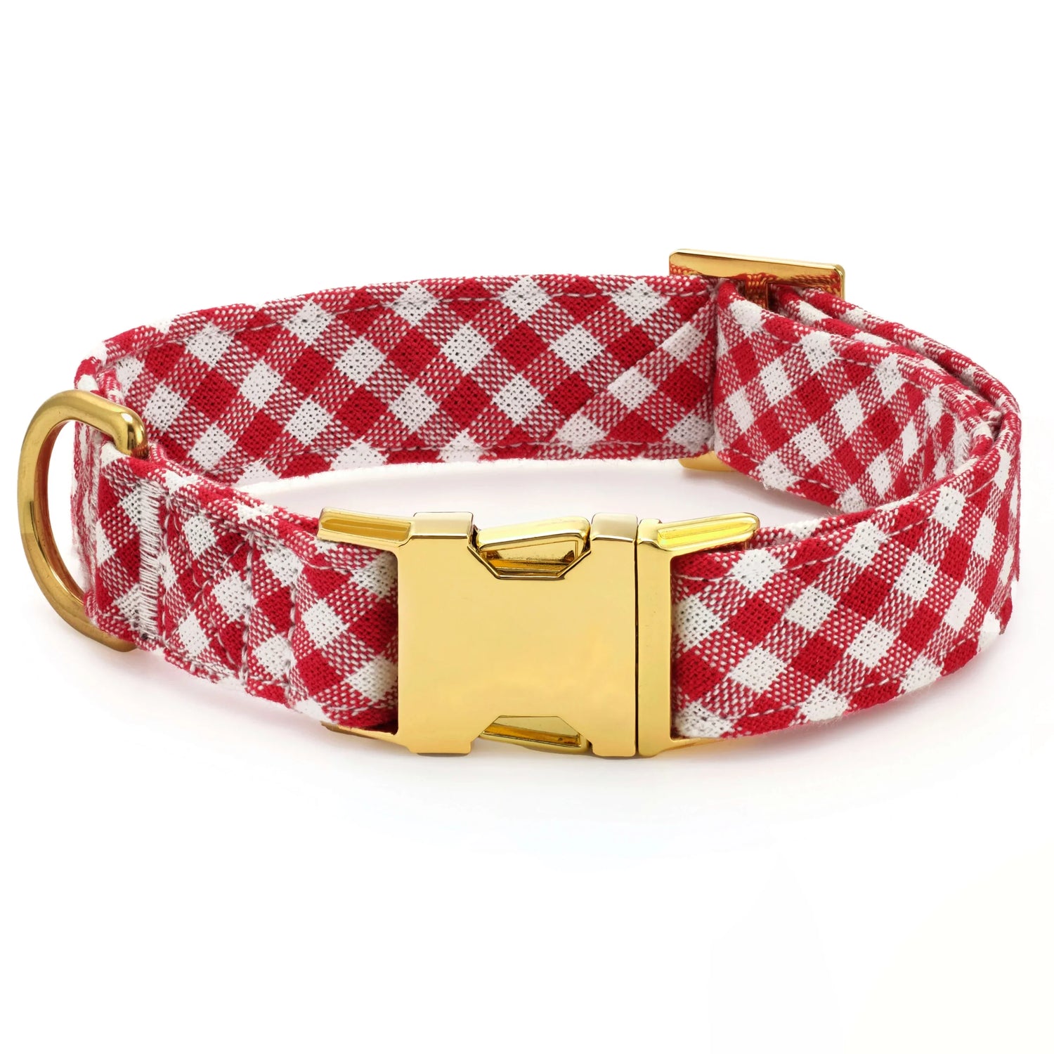Red Gingham Dog Collar with Removable Bow