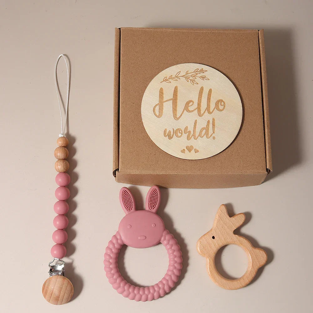 Newborn Baby 4pc Silicone Bunny Teether Gift Set