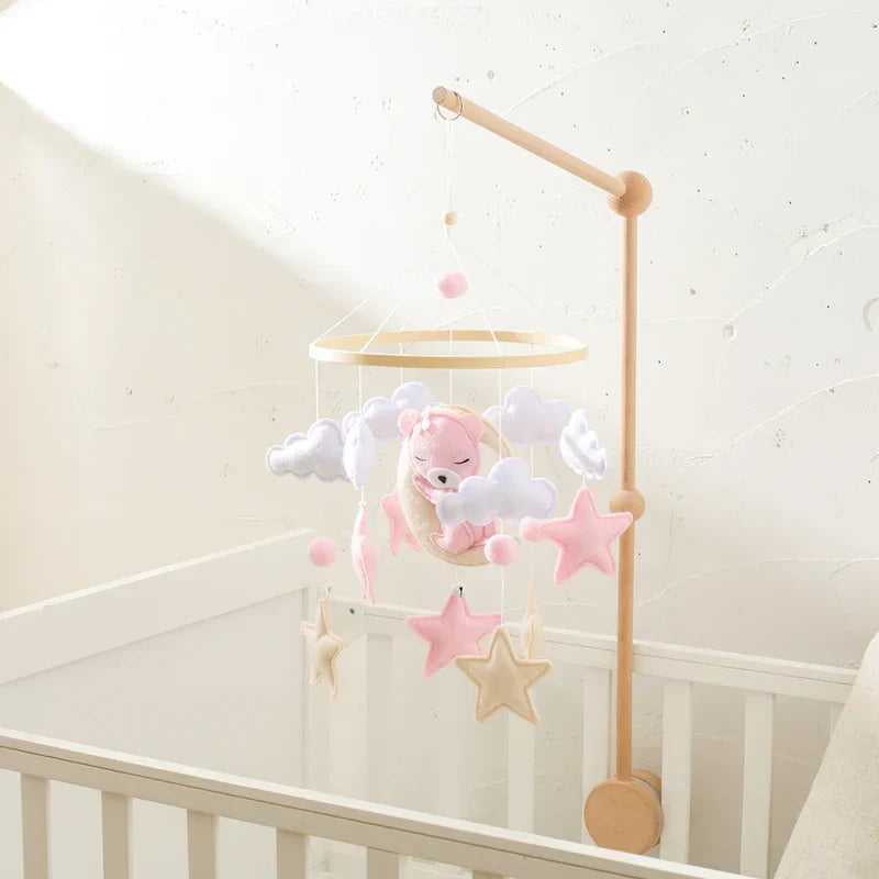 Baby Wooden Moon Bear Crib Mobile – Natural Wood Hanging Nursery Decor
