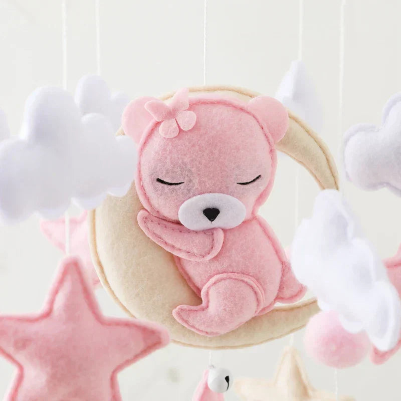 Baby Wooden Moon Bear Crib Mobile – Natural Wood Hanging Nursery Decor
