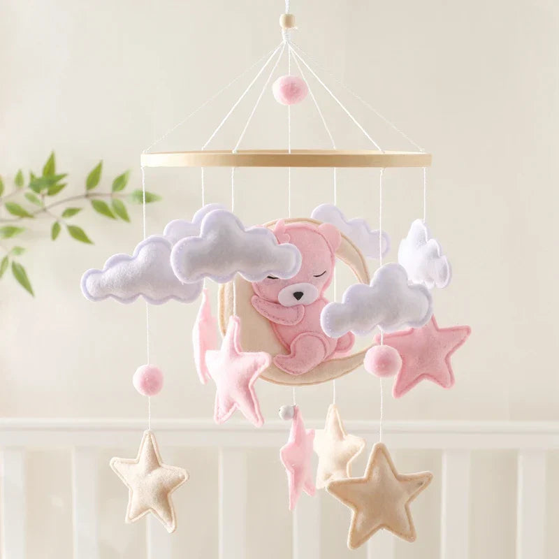 Baby Wooden Moon Bear Crib Mobile – Natural Wood Hanging Nursery Decor