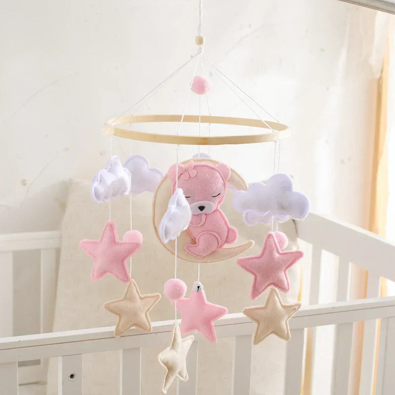 Baby Wooden Moon Bear Crib Mobile – Natural Wood Hanging Nursery Decor