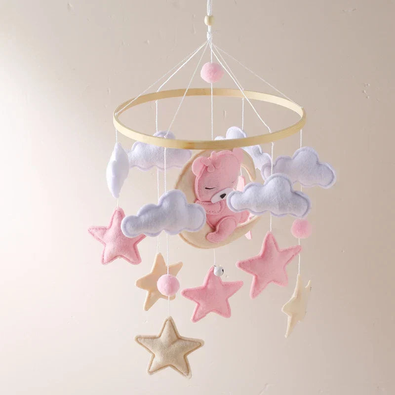 Baby Wooden Moon Bear Crib Mobile – Natural Wood Hanging Nursery Decor