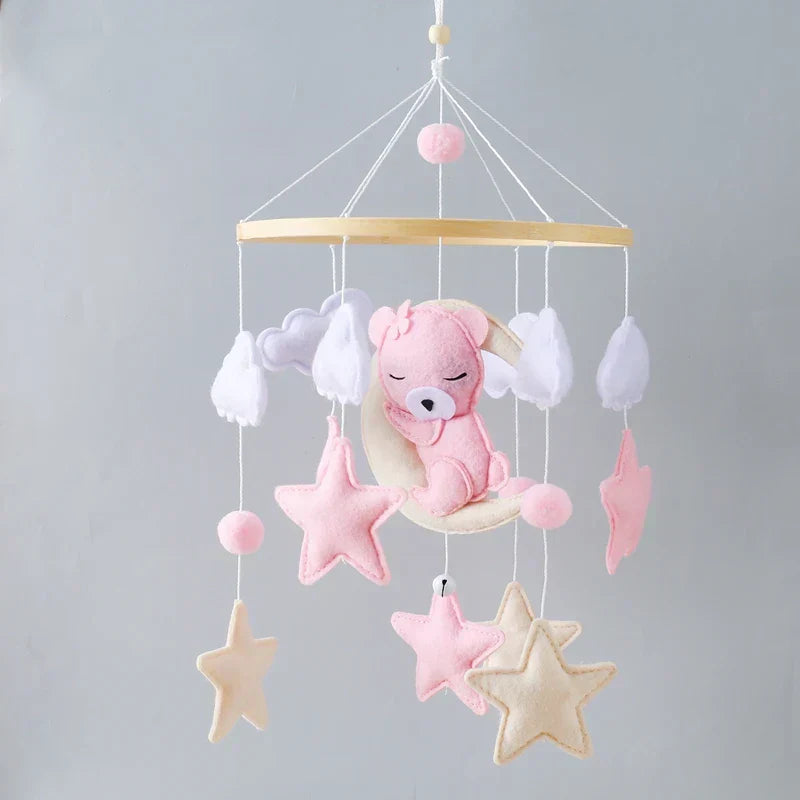 Baby Wooden Moon Bear Crib Mobile – Natural Wood Hanging Nursery Decor