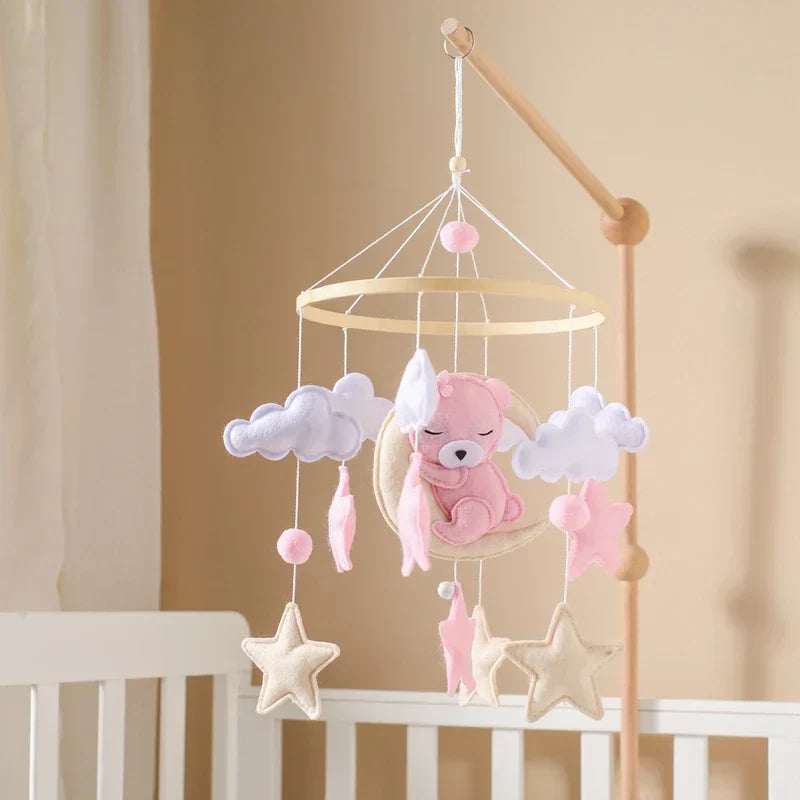 Baby Wooden Moon Bear Crib Mobile – Natural Wood Hanging Nursery Decor