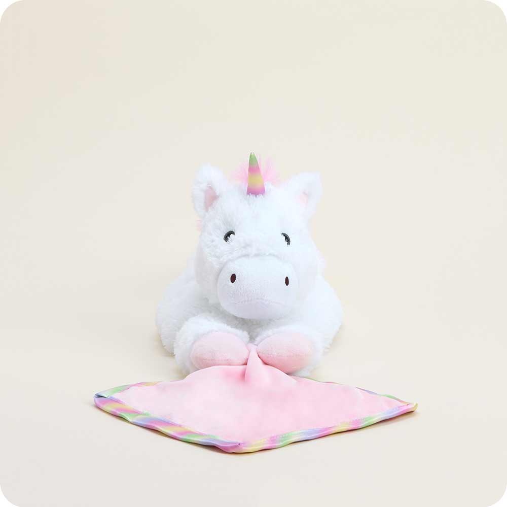 Unicorn Blankie – Heatable Plush with Attached Satin Blanket