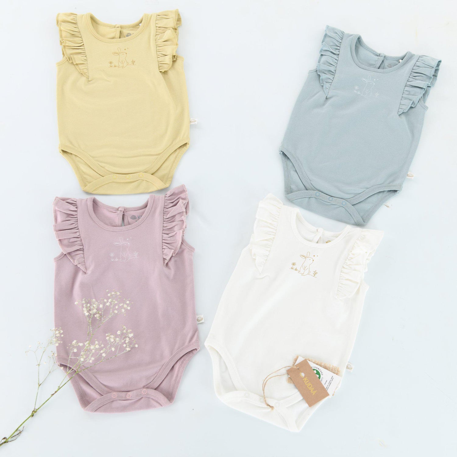 Organic Frilly Bunsuit - Bunny White