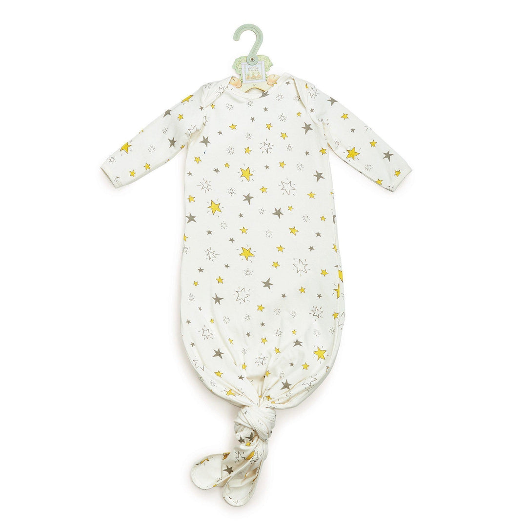 Yellow & Grey Star Knotted Baby Gown with Cap