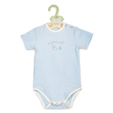 Powder Blue Baby Onesie with Bud Bunny Sailboat Design