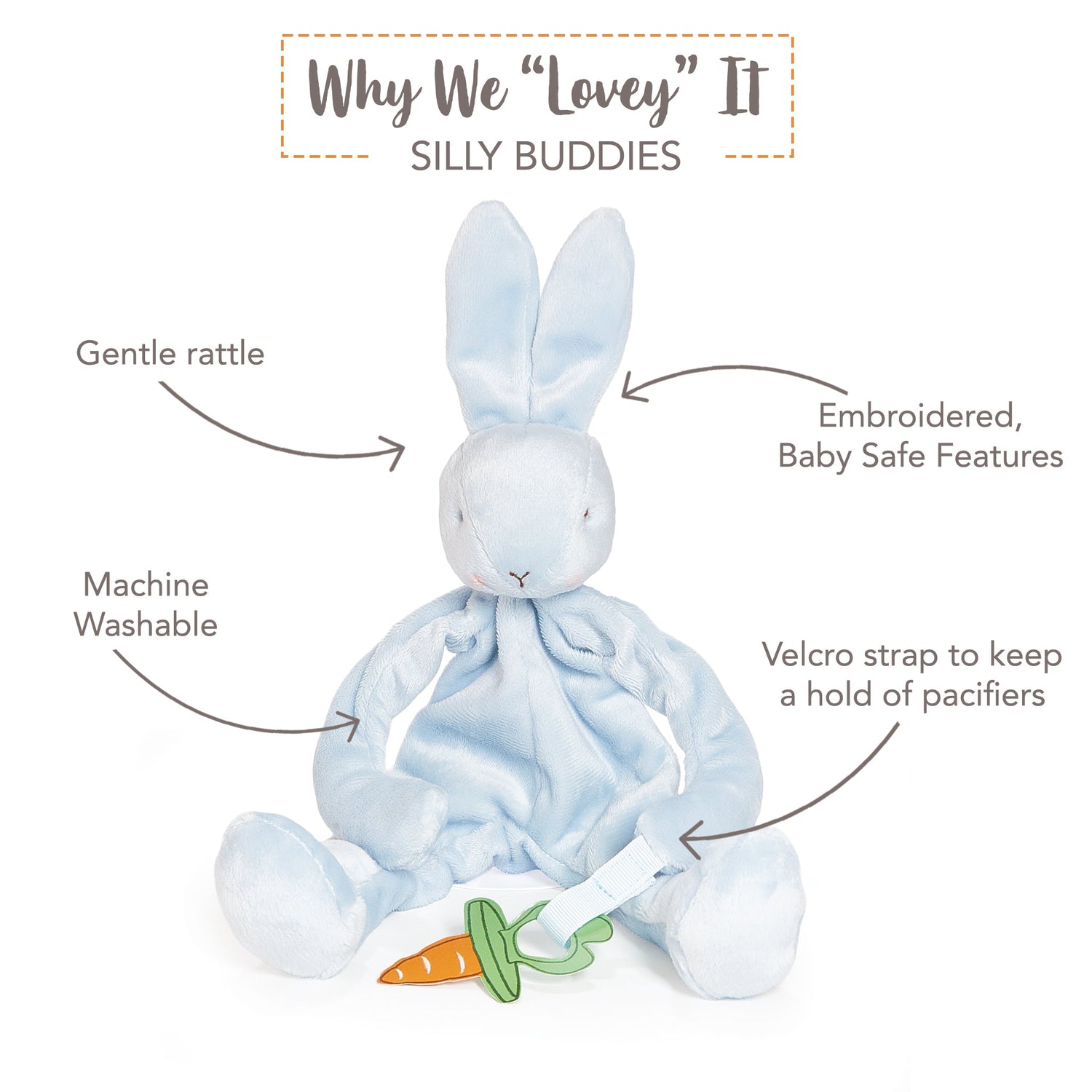Plush Bunny Pacifier Holder – Bud Bunny Silly Buddy, 10 in