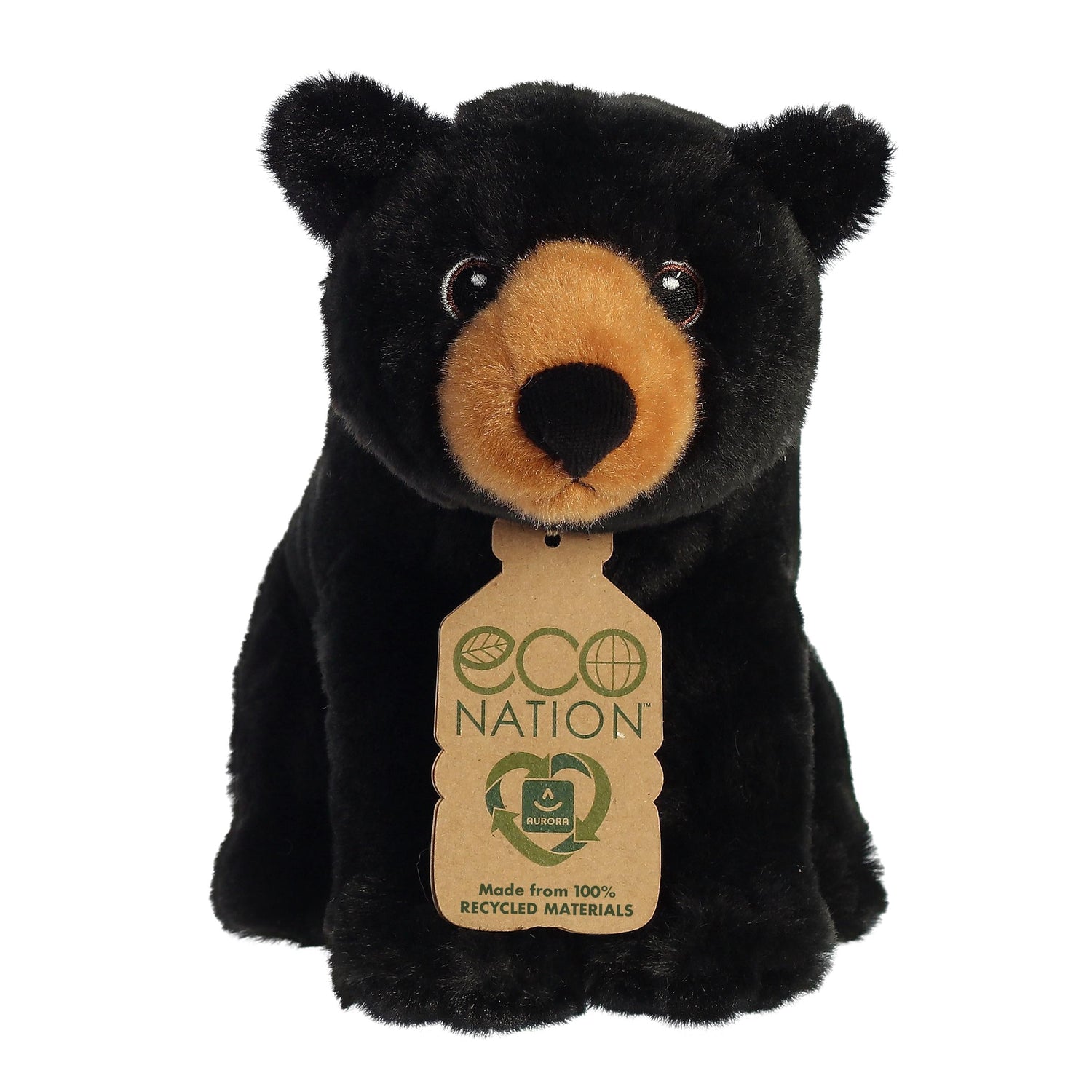 Eco Nation Black Bear Plush Toy Stuffed Animal, 9.5 in