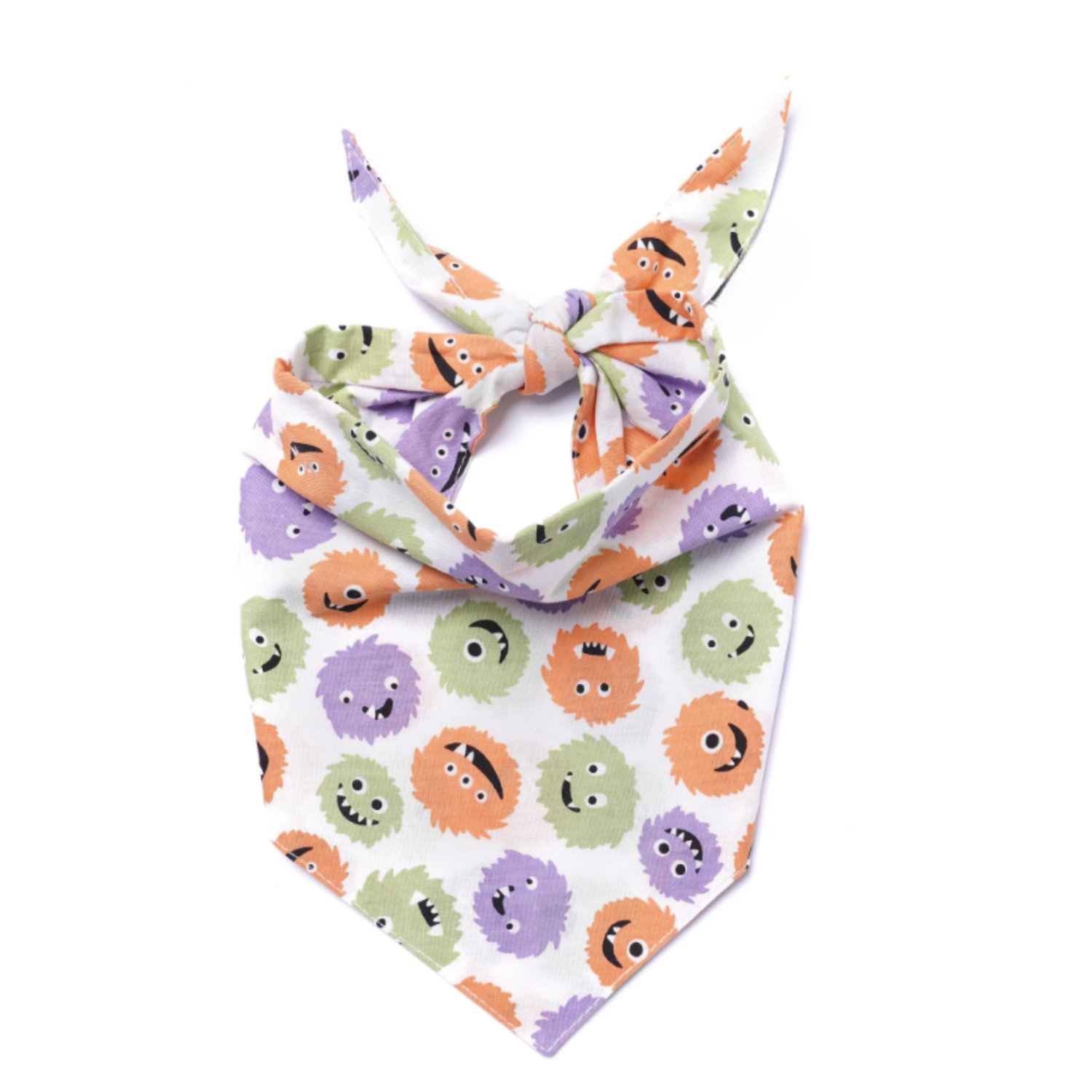 Dog Bandana – Little Monsters Print, 100% Cotton, Tie-On, Double-Sided