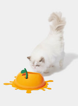 Pet Bowl + Spoon + Mat Set – Angled ABS Bowl, Non-Slip Silicone Mat, 8.5 in, Orange/Green