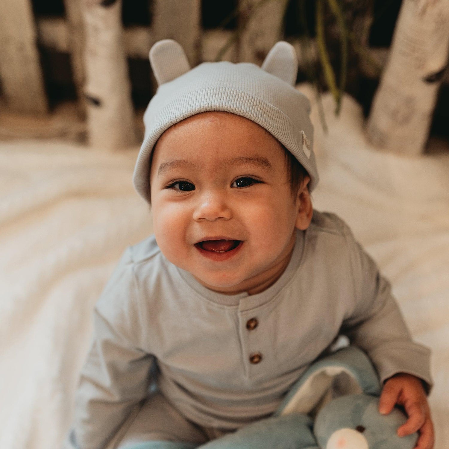 Organic Bunny Ears Cap - Pearl Blue