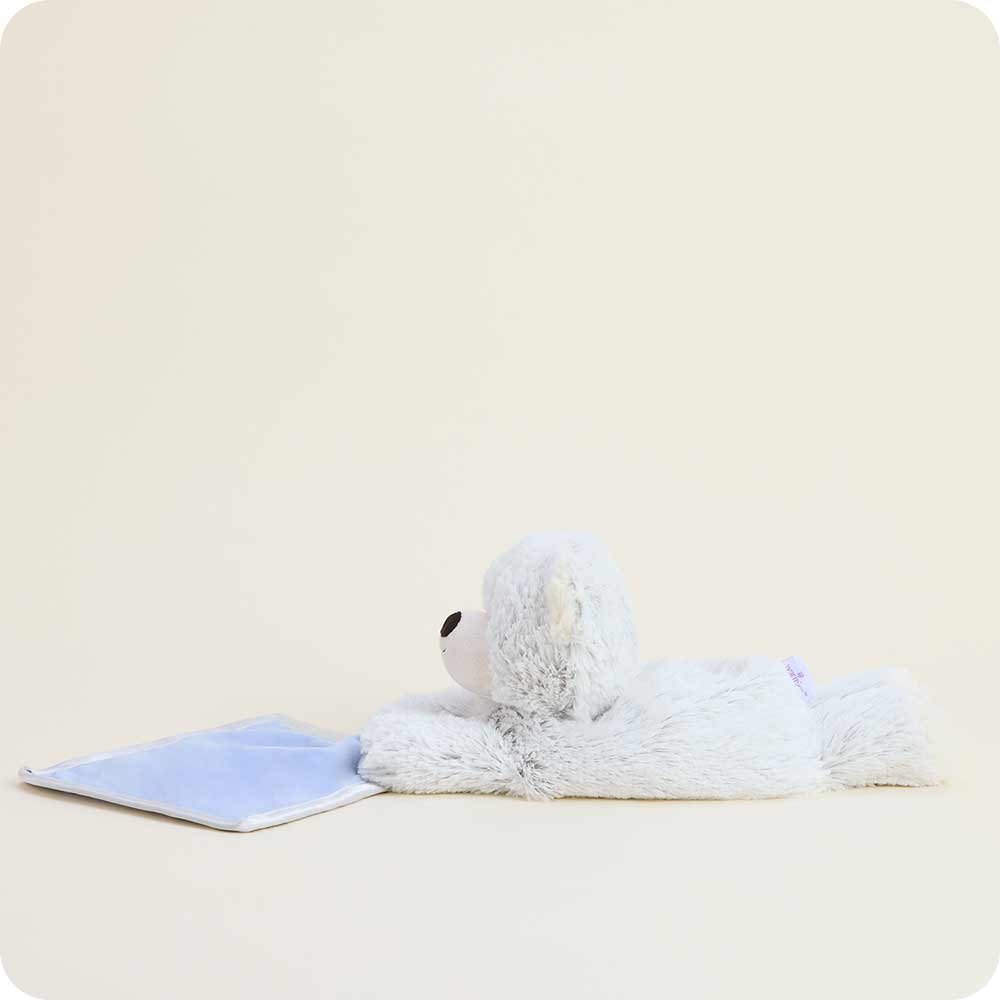 Marshmallow Bear  Blankie – Heatable Plush with Attached Satin Blanket