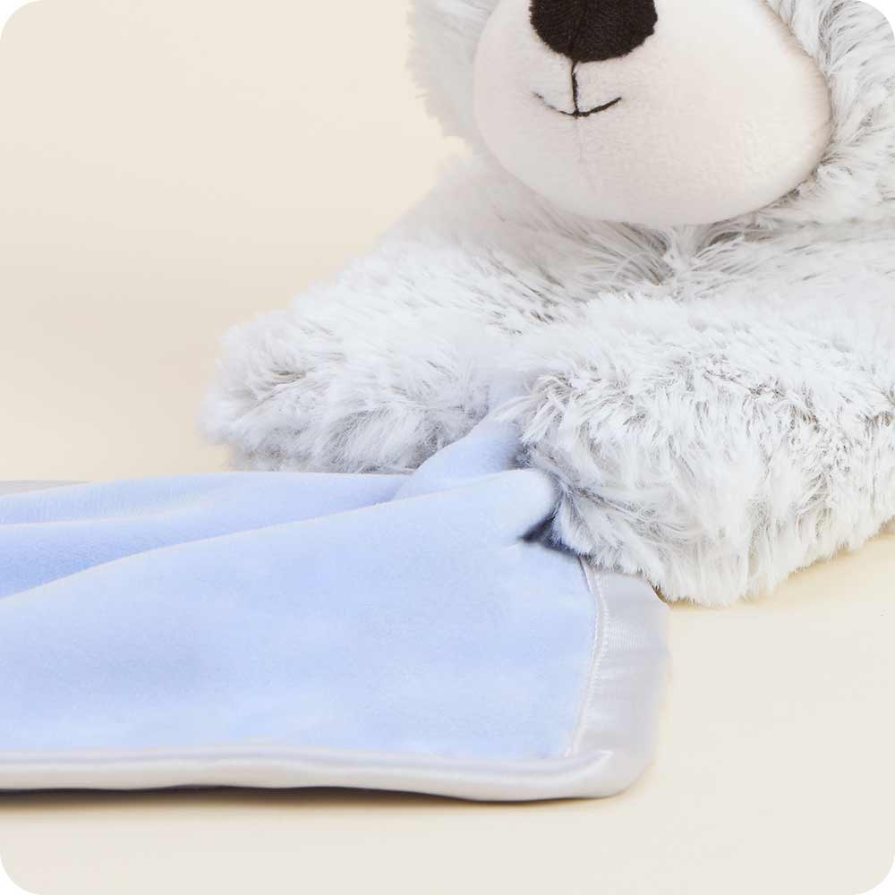 Marshmallow Bear  Blankie – Heatable Plush with Attached Satin Blanket