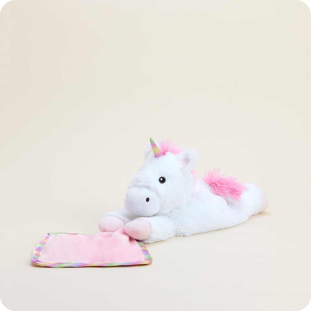 Unicorn  Blankie – Heatable Plush with Attached Satin Blanket
