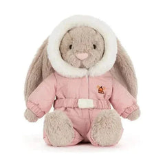 Plush Bunny with Pink Snowsuit – Soft Cuddly Toy, 12 in - Waydiy