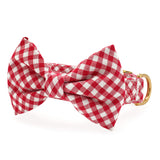Red Gingham Dog Collar with Removable Bow