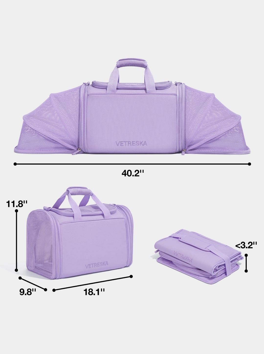 Sac de transport extensible pour chat et petit chien – Polyester violet, taille ajustable de 45 à 100 cm