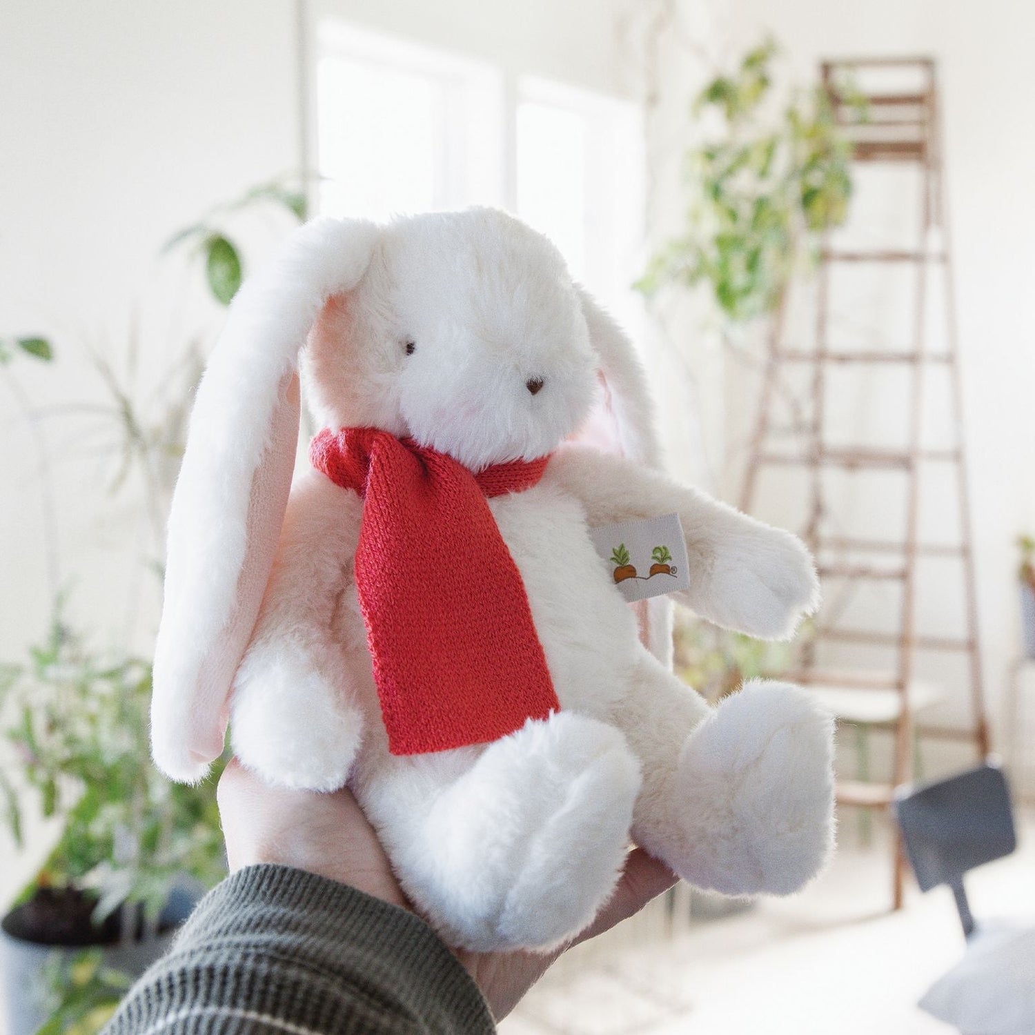 Holiday Wee Nibble Cream Bunny - Red Scarf
