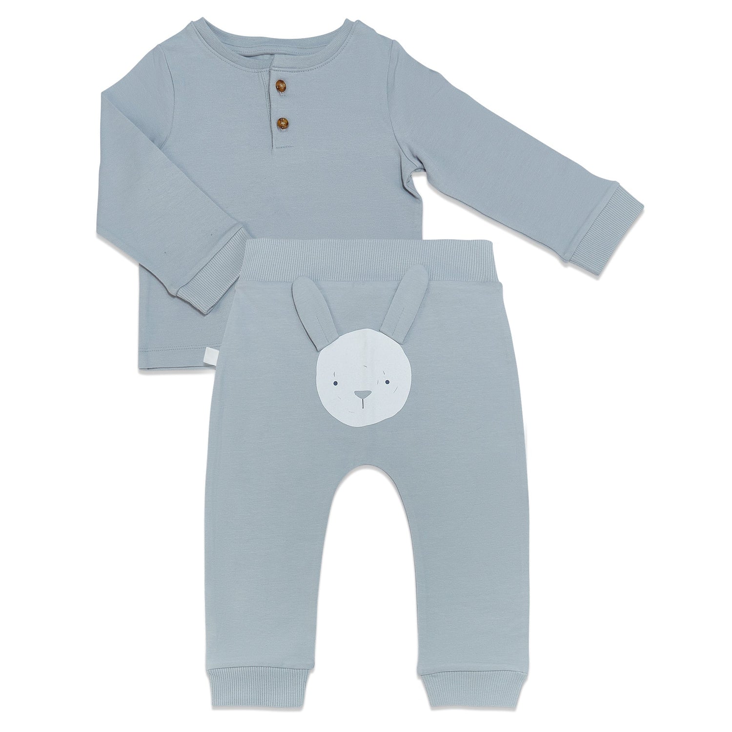 Organic Long Sleeve Bunny Pant Set - Pearl Blue