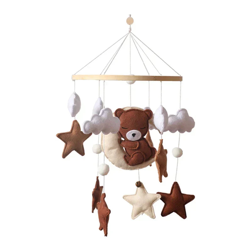 Baby Wooden Moon Bear Crib Mobile – Natural Wood Hanging Nursery Decor