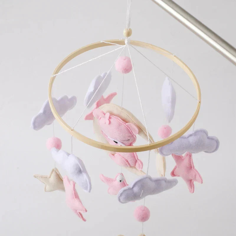 Baby Wooden Moon Bear Crib Mobile – Natural Wood Hanging Nursery Decor