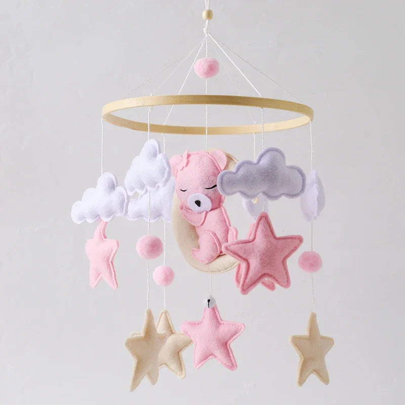 Baby Wooden Moon Bear Crib Mobile – Natural Wood Hanging Nursery Decor
