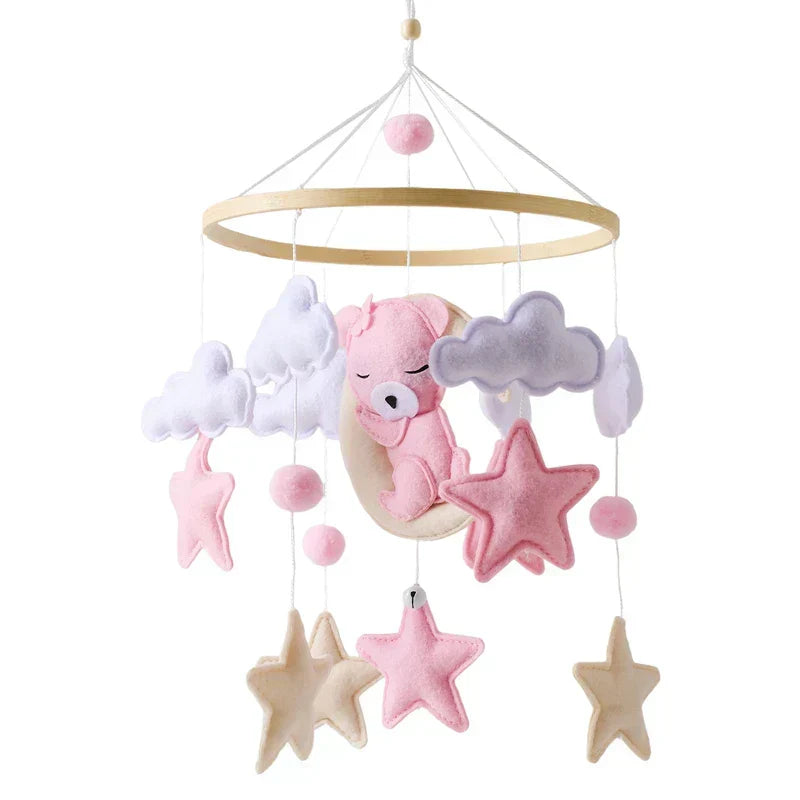 Baby Wooden Moon Bear Crib Mobile – Natural Wood Hanging Nursery Decor