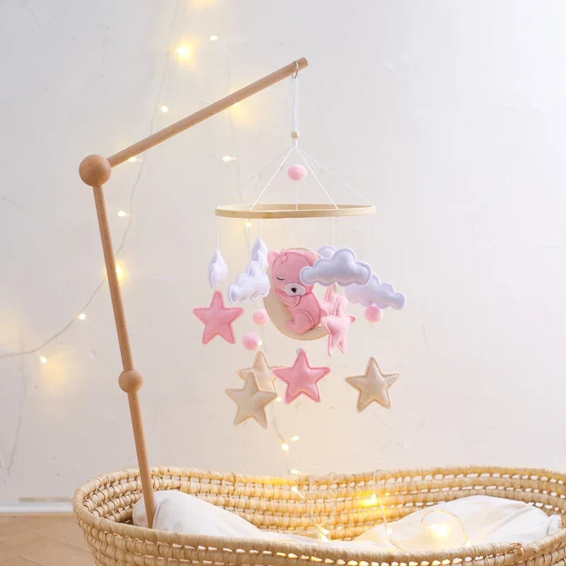 Baby Wooden Moon Bear Crib Mobile – Natural Wood Hanging Nursery Decor
