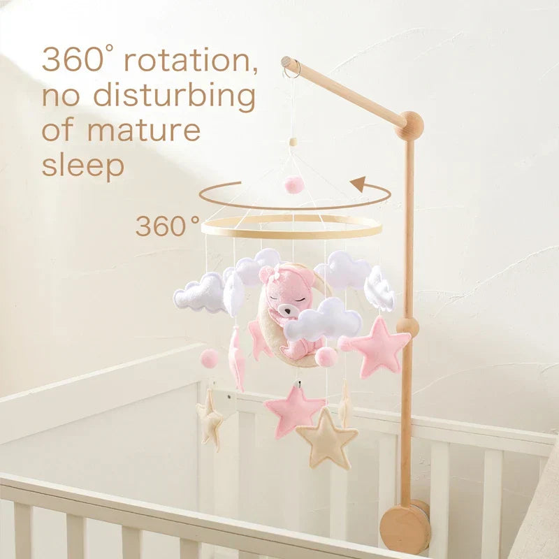 Baby Wooden Moon Bear Crib Mobile – Natural Wood Hanging Nursery Decor
