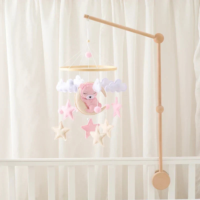 Baby Wooden Moon Bear Crib Mobile – Natural Wood Hanging Nursery Decor