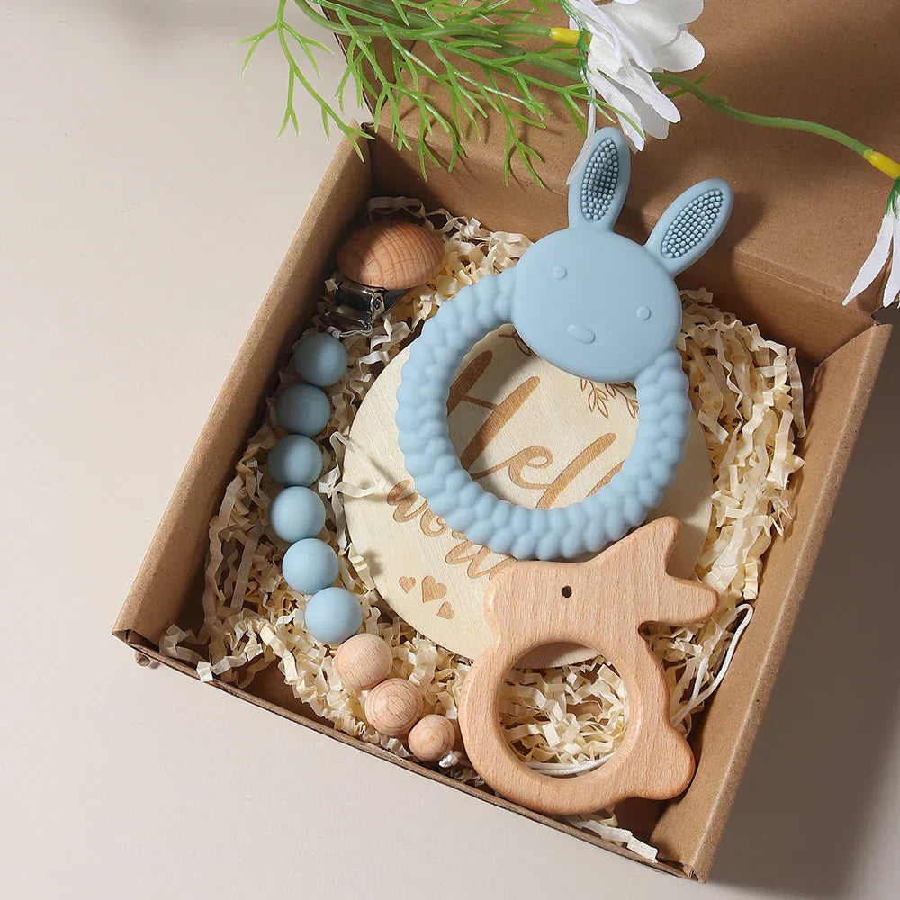 Newborn Baby 4pc Silicone Bunny Teether Gift Set