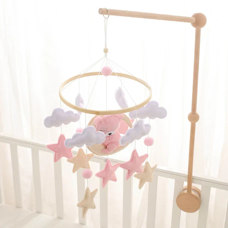 Baby Wooden Moon Bear Crib Mobile – Natural Wood Hanging Nursery Decor
